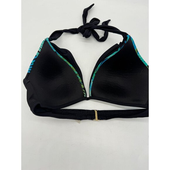 Victoria's Secret Tropical Halter Bikini Top Womens L Black Plunge Neck Summer - Picture 8 of 10